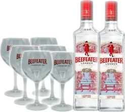 2x Beefeater London Dry Gin 0,7l Mit 6 Beefeater Gläsern