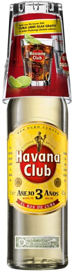 Havana Club 3 Jahre 0,7 Liter Mit Cocktailglas On Pack