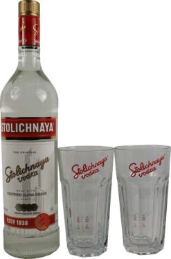 Stolichnaya Vodka 1 Liter Mit 2 Gläsern